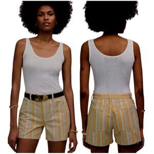 Madewell Women's Poplar Yellow Striped Rumpled Cotton Twill Shorts Size 29, NWT